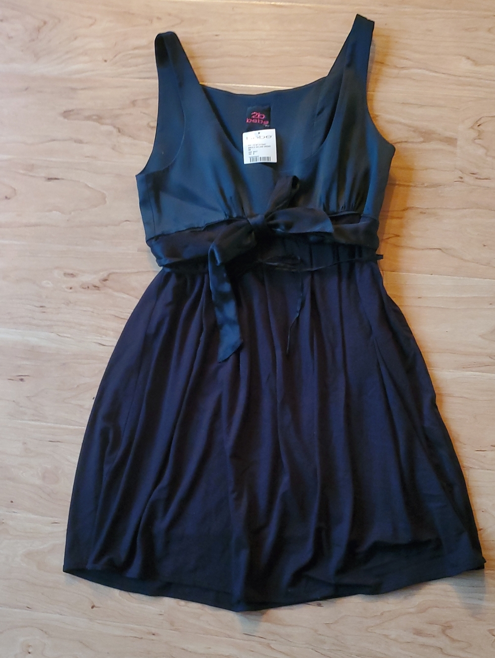 2b Bebe, Black Sleeveless Tie-Waist Mini Dress